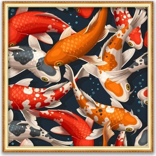 Animal Carp DIY Cross Stitch 11CT Embroidery Kits Needlework Craft Set Printed Canvas Cotton Thread Home Decoration Living Room