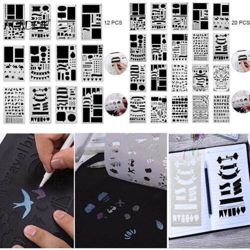 12/20 Pcs Bullet Journal Stencil Set Plastic Planner DIY Drawing Template for Diary Notebook Scrapbook FC