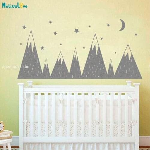 Nature Mountains Wall Decals With Moon And Stars Kids Baby Room Decoration Adventure Removable Stickers Gift YT4530