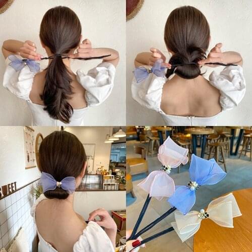New Pearls Magic Bun Maker Hairbands Donut Chiffon Bow Hair Bands Fashion Girls DIY Hairstyle Headband Tools Hair Accessories