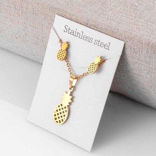 Stainless Steel New Style Pendant Earrings Set Pineapple Pattern Personality Ladies Jewelry