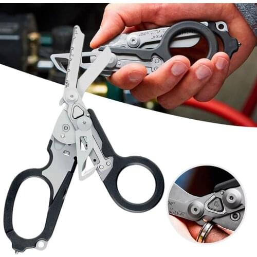 Raptor Emergency Response Shears with Strap Cutter and Glass Breaker Black with Compatible Holster Multifunctional Outdoor Tool