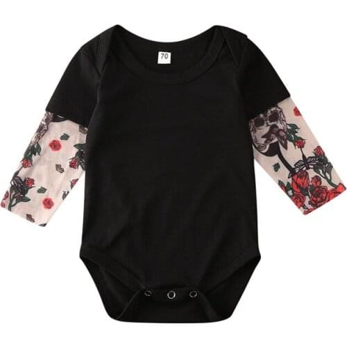 0-18M Newborn Baby Clothes Toddler Baby Boys Bodysuit Rose Floral Tattoo Sleeve Patchwork Bodysuit For Baby Girls Clothes Set