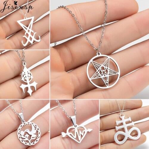 Punk Pentagram Satan Fork Stainless Steel Chain Necklaces for Women Men Goat PIN Jewerly Satanic PIN Lucifer Patch Collares 2021