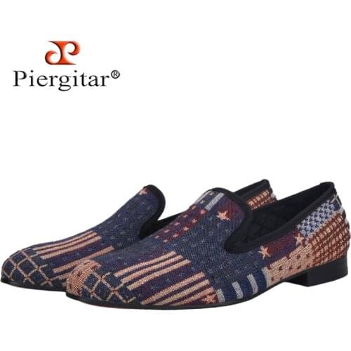 Piergitar 2021 American Flag Print Mens Loafer Slippers For Party And Banquet Red Outsole Mens Casual Shoes Plus Size