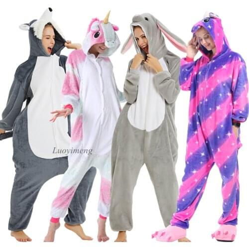 Women Cartoon Kigurumi Panda Pajamas Hooded Onesie Adults Animal Unicorn Nightie Kugurumi Sleepwear Pijimas Suit Fleece Overalls