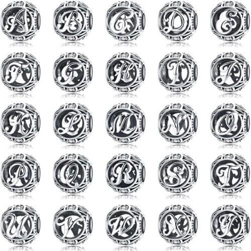 BITWBI Real 925 Sterling Silver Color Pendant English Alphabet Vintage Z Beaded Fit Charm Necklace Bracelets DIY Jewelry Making