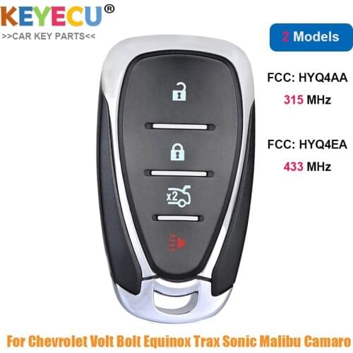 KEYECU Smart Proximity Remote Car Key for Chevrolet Volt Bolt Equinox Trax Sonic Malibu Camaro, Fob 4 Button - HYQ4AA / HYQ4EA