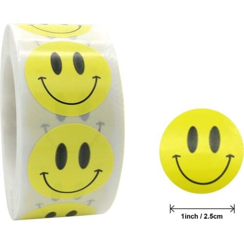 Qiduo 500Pcs/roll Smiley Face Sticker for Kids Reward Sticker Yellow Dots Labels Happy Smile Face Stationery Sticker Kids Toys