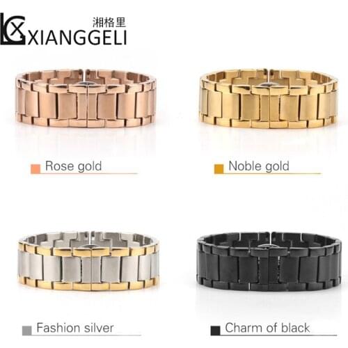 18mm---22mm Solid Watch strap with Butterfly Buckle Three Beads Stainless Steel Watch Accessories Stainless Steel Metal Bracelet