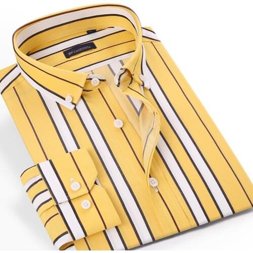 Holiday Casual Long Sleeve Modal Cotton Striped Shirts Pocketless Design Mens Button Down Regular Easy-care Shirt