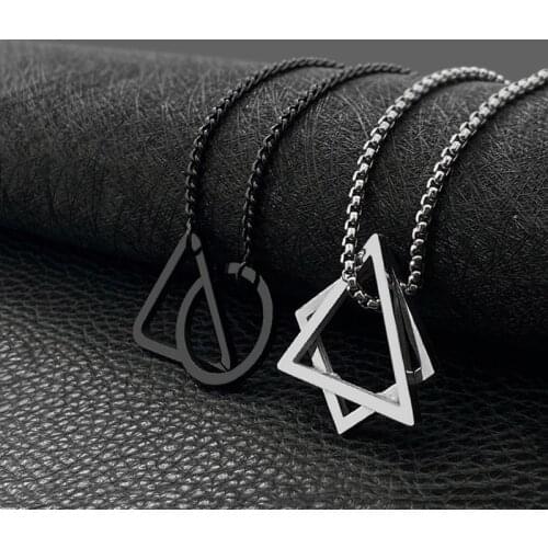 Fashion Triangle Square Set Pendant Couple Jewelry Men and Women Titanium Steel Necklace