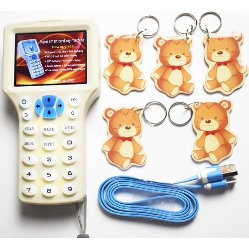 English 10 Frequency RFID Reader Writer Copier Duplicator IC/ID with USB Cable for 125Khz 13.56Mhz Cards LCD Screen Duplicator
