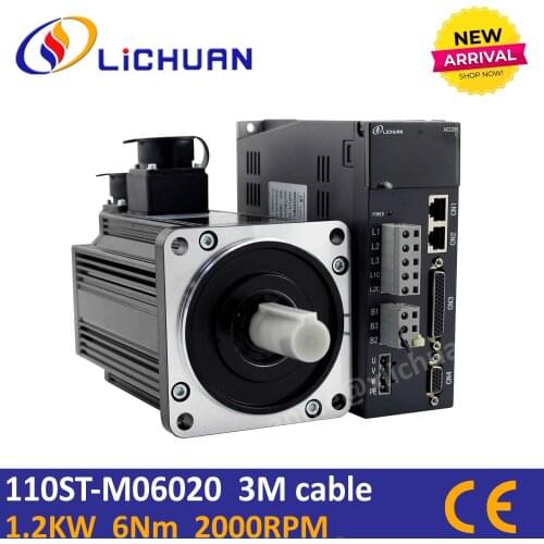 AC servo motor 1.2KW 110ST-M06020 with 1200W servo amplifer AC220v servo motor 6Nm 2000rpm servo control for automation control