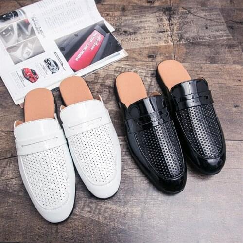 Big Size Slippers Men Leather Casual Shoes Fashion Spring Black Outdoor Slides Indoor Mens Flats Non-Slip Breathable Footwear