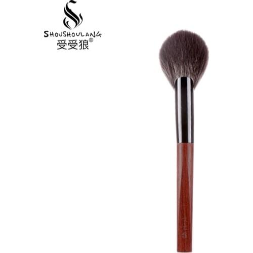 Shoushoulang Professional Handmade Make Up Brush Fan Shape Blush Brush Soft Snow Fox Hair Makeup Brush