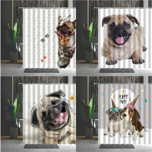Animal Bath Curtains Lovely Dog Pet Bulldog Bathroom Decorative Shower Curtains Set With Hooks Bathtub Screen Multiple Size