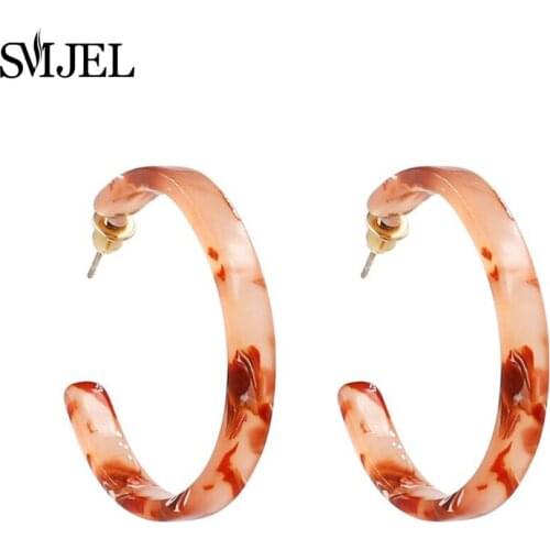 SMJEL New Summer Hot Acrylic Resin Hoop Statement Earrings For Femme Bijoux Vintage Geometric Fashion Jewelry Earrings