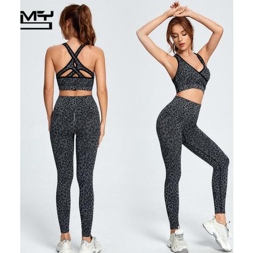 Sport Seamless Suit Women Sportwear High Elastic Leopard Yoga Set Gym 2 Piece Workout Leggings Top Push-up Bra Fitness Clothing