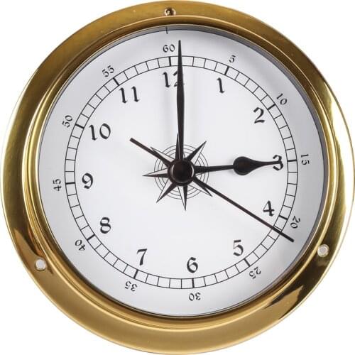 NEW 1pcs Brass Tide Clock & Time Clock Traditional Weather Station Analog Gold Metal (White Dial) For Boat Sea Outside Travel