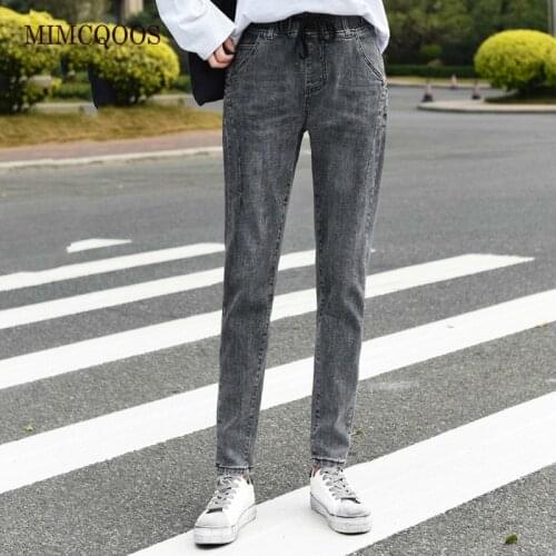 Lengthen Jeans Female Black Harem Pants Women 170-185cm Tall Girls Trousers Elastic Waist Gray Mom Pants Capri Denim 2020 Spring