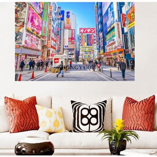 Japan Street Canvas Painting Modern Akihabara City Skyline Landscape Poster Print Wall Art Picture for Living Room Decor Cuadros
