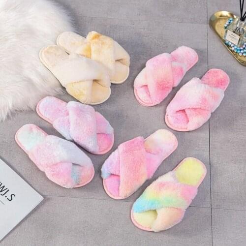 Faux Fur Winter Women House Slippers Warm Indoor Floor Slides Flat Shoes Female Slip on Home Furry Ladies Chaussons Zapatillas