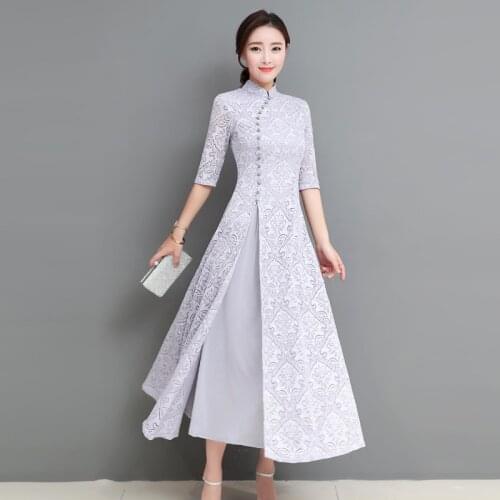 High quality 2019 Spring Summer Lace Dress Women Office Party Sexy Elegant Standing collar Out Casual Dress Ladies Vestidos