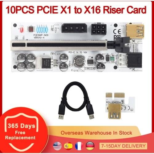 10pcs VER010-X PCI Express PCIE Riser Card PCI-E X1 to X16 Video Graphics Card Extender LED Display Board ETH BTC Mining Miner