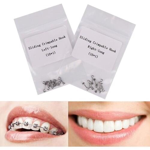 10pcs/pack Dental Orthodontic Crimpable Hook Long Curved Right&Left For Arch Parts Wire