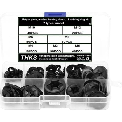 260Pcs Internal Tooth Torx Ring Push On Locking Washers Speed Clips Fasteners Assortment Kit M3-M12, Manganese Steel