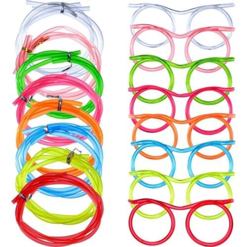 30pcs Funny Soft Glasses Straw Unique Flexible Drinking Tube Kids Party Accessories Crazy Diy Straws for Birthday Party Supplies