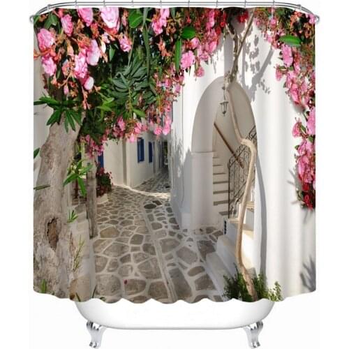 3D View Shower Curtain Flowers Landscape Wall Pattern Bathroom Curtain Waterproof Washable Bath Curtain Customizable
