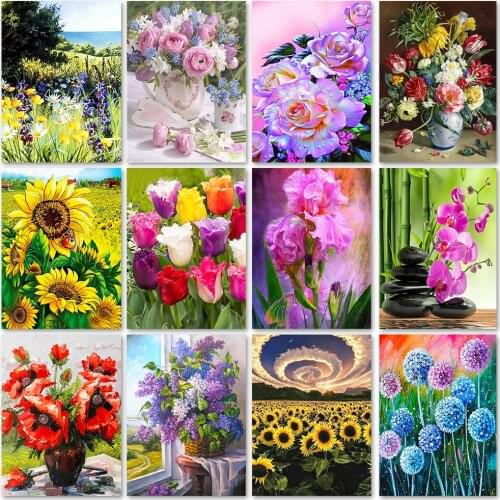 DIY 5D Diamond Painting Flowers Full Diamond Embroidery Flower Scenery Vase Cross Stitch Kits Diamond Mosaic Picture Home Decor