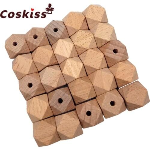 25pcs Beech Wood Bead Unfinished Natural 20mm Geometric hexagonal Wooden Beads For DIY Baby Teether Nacklace