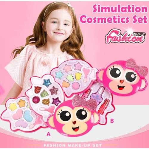 Cute Monkey Shape Kids Makeup Set Safety Washable Cosmetic Pretend Play Beauty Princess Toys for Children Girls Birthday Gifts