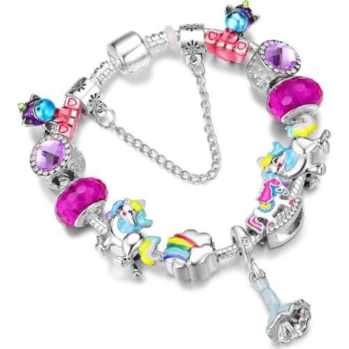 Dropshipping Pink Purple Cute Animal Footprint Pendant Bead Charm Female Bracelet Cartoon Style Fine Bracelet Child Girl Gifts