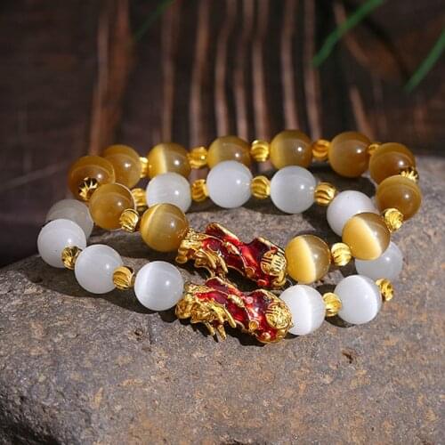 Fengshui Discolor Pixiu Natural Crystal Colorful Stone Beaded Bracelets Women Charm Lucky Wealth Bracelet Trendy Charms Jewelry