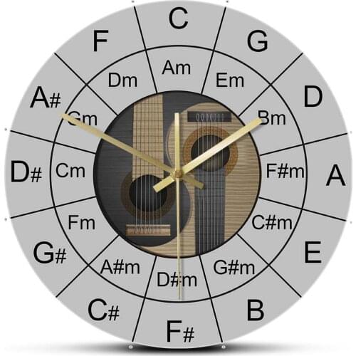 Guitar Chords Yin And Yang Music Wall Clock Acoustic Bass Guitar Circle Of Fifths Chart Wall Art Clock Bassist Bass Player Gift