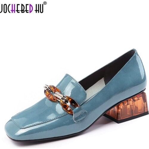 【JOCHEBED HU】2021 New Fashion Women Pumps Spring Summer Chain High Heels Party Shoes Woman Genuine Leather Female Brand Prom