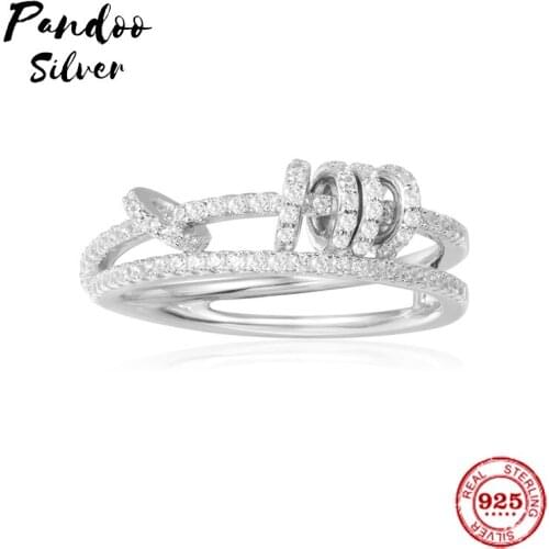 Fashion Charm Sterling Silver Copy 1:1 Replica,Silver Double Line Ring With Mini Rings Women 2021 Jewelry Gift With Logo