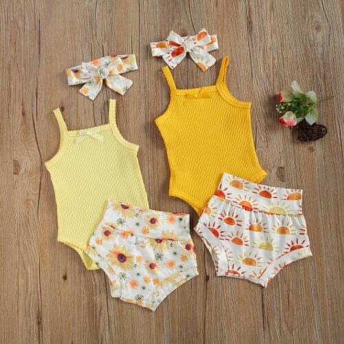 0-18M Newborn Baby Girls Clothes Sets Bow Strapless Romper Tops Flowers Printed Shorts Headband