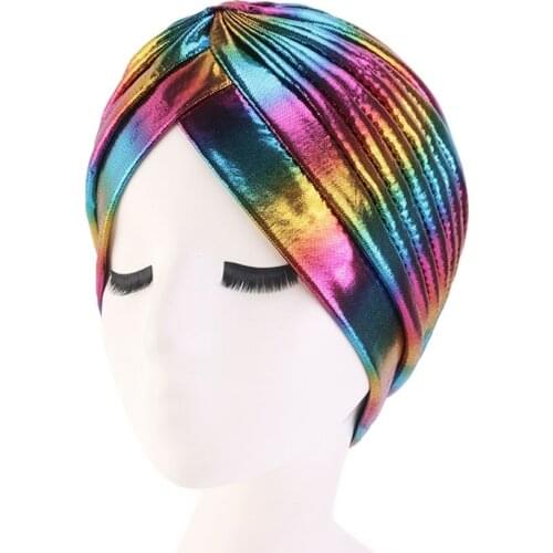 Laser Bandanas Women Stretchy Turban Muslim Hat Headband Warp Female Chemo Hijab Knotted Indian Cap Adult Head Wrap for Women