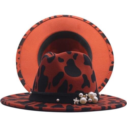 Mens Classic British Fedora Hat Autumn Winter Print Wool Felt Pearl Ribbon Jazz Hat Fashion New Wholesale 2021