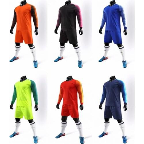 Men long sleeve red soccer jersey set orange adult football uniform man green team soccer shirt customized name DIY number