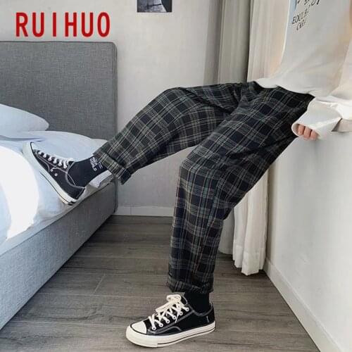 RUIHUO Plaid Harem Pants Men Trousers Joggers Casual Pants Men Sweatpants Ankle-Length Hip Hop Streetwear Cotton M-3XL 2021