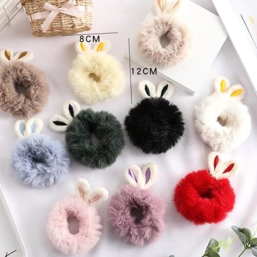 Soft Cute Rabbit Ears Plush Scrunchie Women Girls Elastic Hair Rubber Bands Accessories Tie Hair Ring Rope Holder Hair Headdress