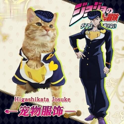 JoJos Bizarre Adventure Cosplay Pet Clothes Higashikata Josuke Inspired Cat Dog Warm Jacket Coat T Shirt Cartoon Pet Top Cloth