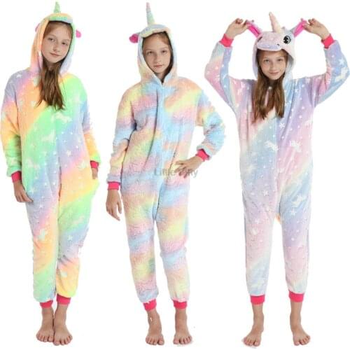 Glow in the Dark Kigurumi Pajamas Kigurumi Unicorn One Piece Hooded Jumpsuits Kids Sleepwear Winter Warm Flannel Kigurumis