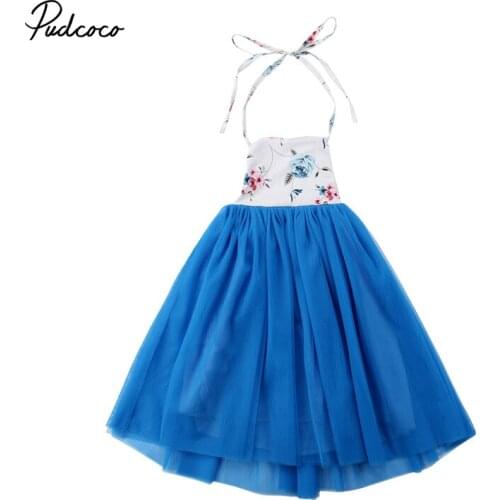 Pudcoco 1-7Y Kids baby girl Pageant Flower blue dress bebe Girls Birthday Wedding Bridesmaid Gown Formal Dress Dresses